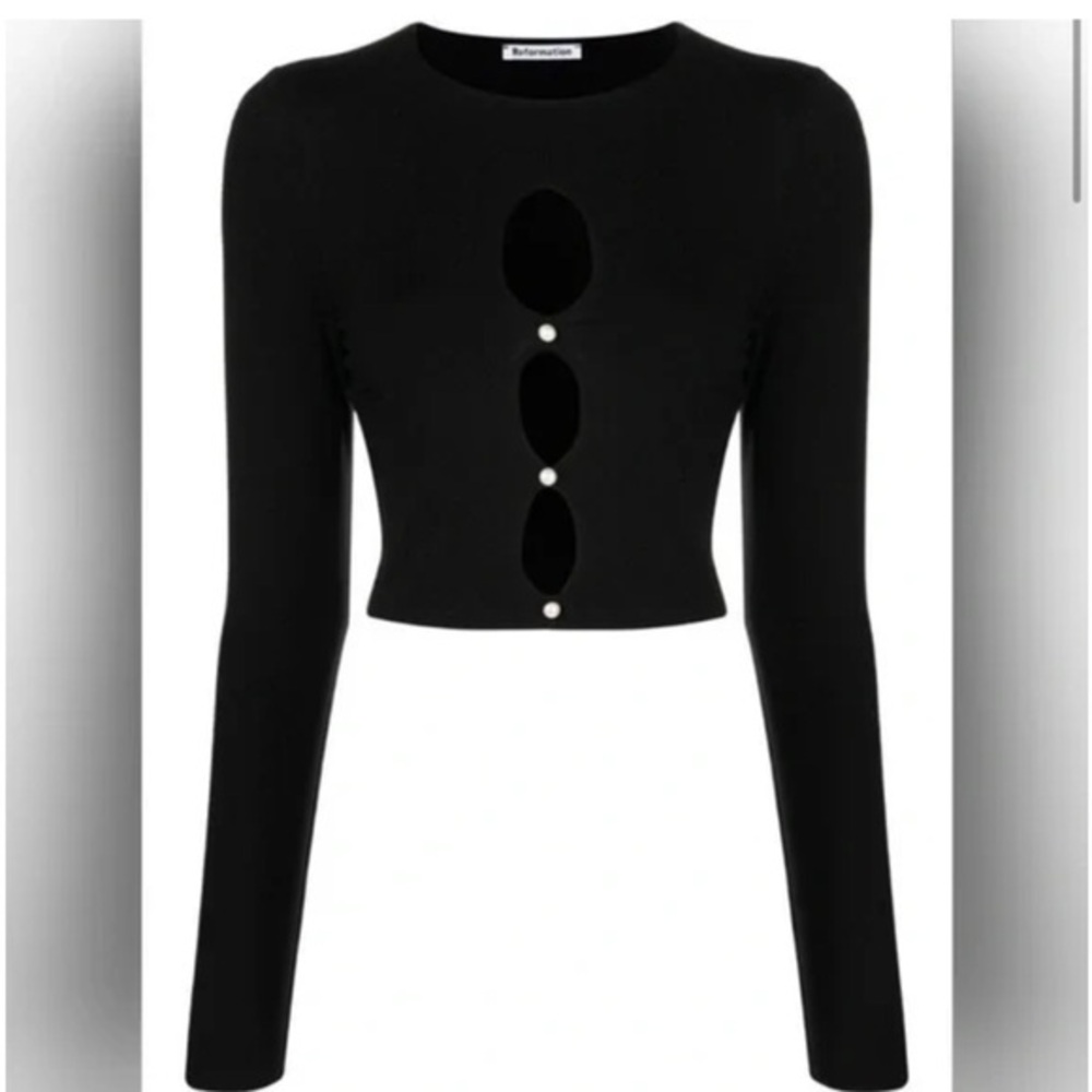 Reformation cut out front pearl black long sleeve going out party blouse XS